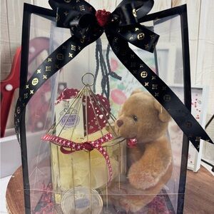 Gift Set with Teddy Bear and Gold Cage,with vanilla orchid body products.